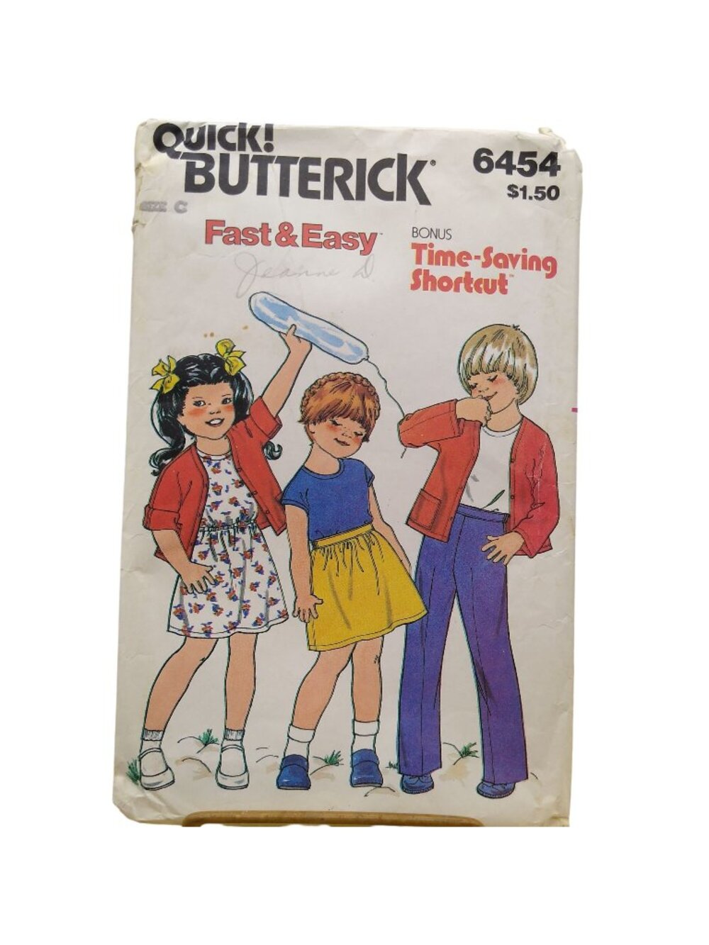 Vintage Sewing PATTERN Butterick 6454 Unisex 1970s Childrens Quick Jacket TShirt